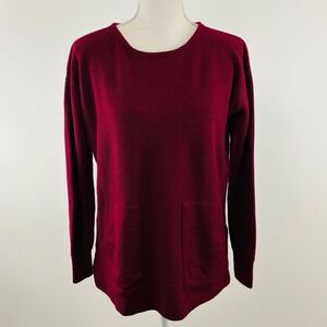 J.Crew Red Knit Long Sleeve Crewneck Tunic Wool Sweater Front Pockets Small